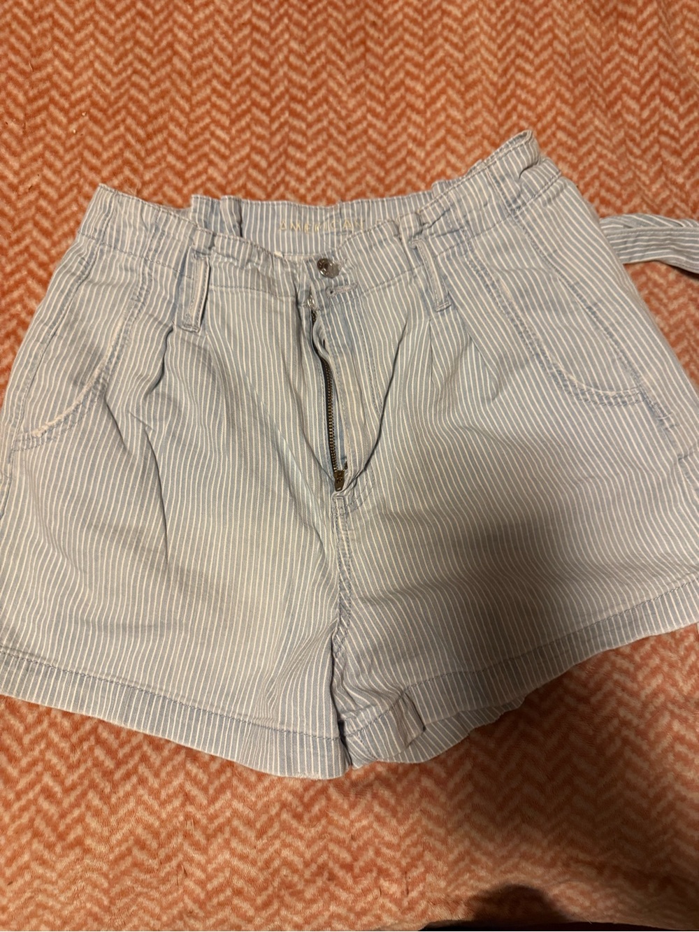 American Eagle Outfitters Blue and White Striped Denim Shorts